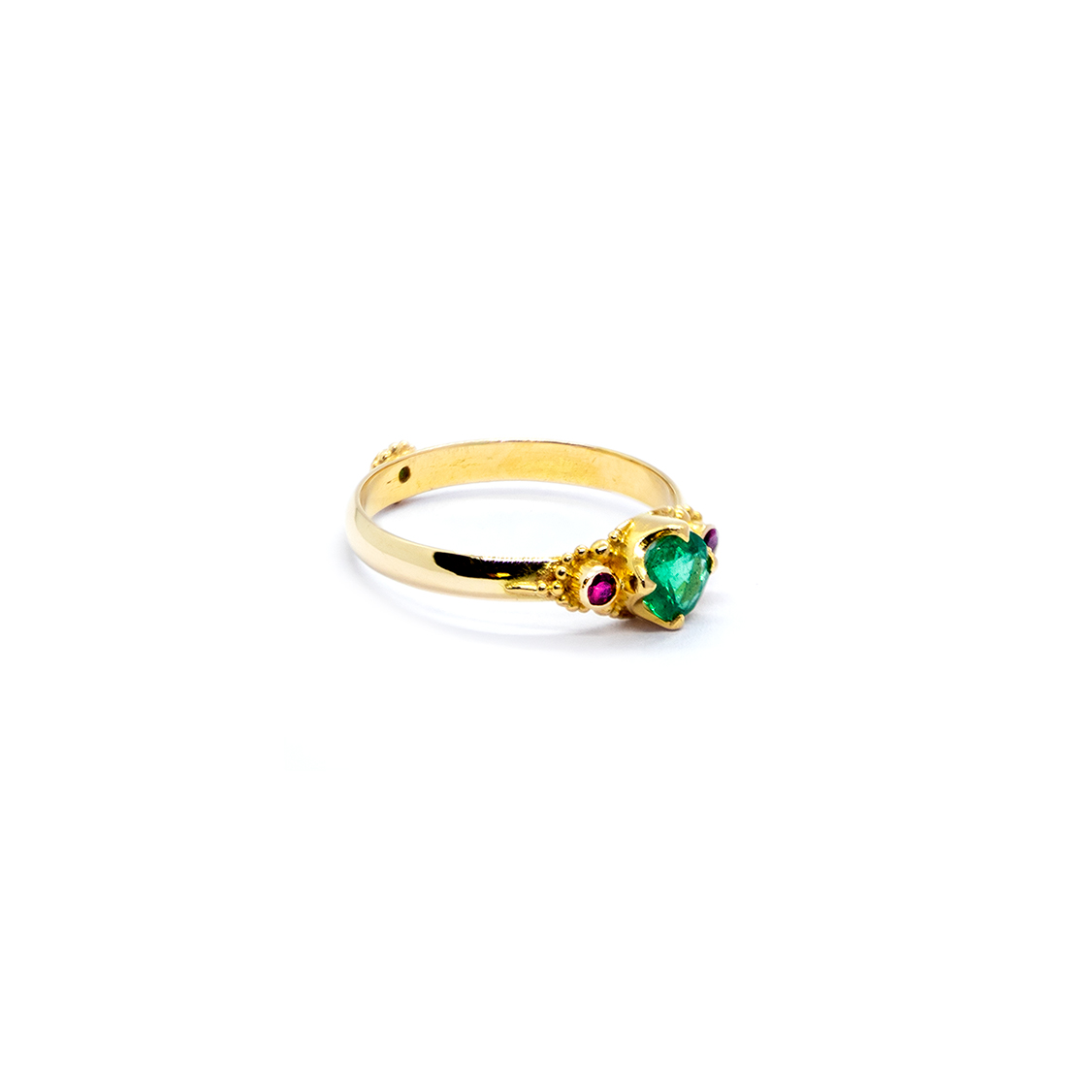 Emerald Mini Crown ring with Rubies 