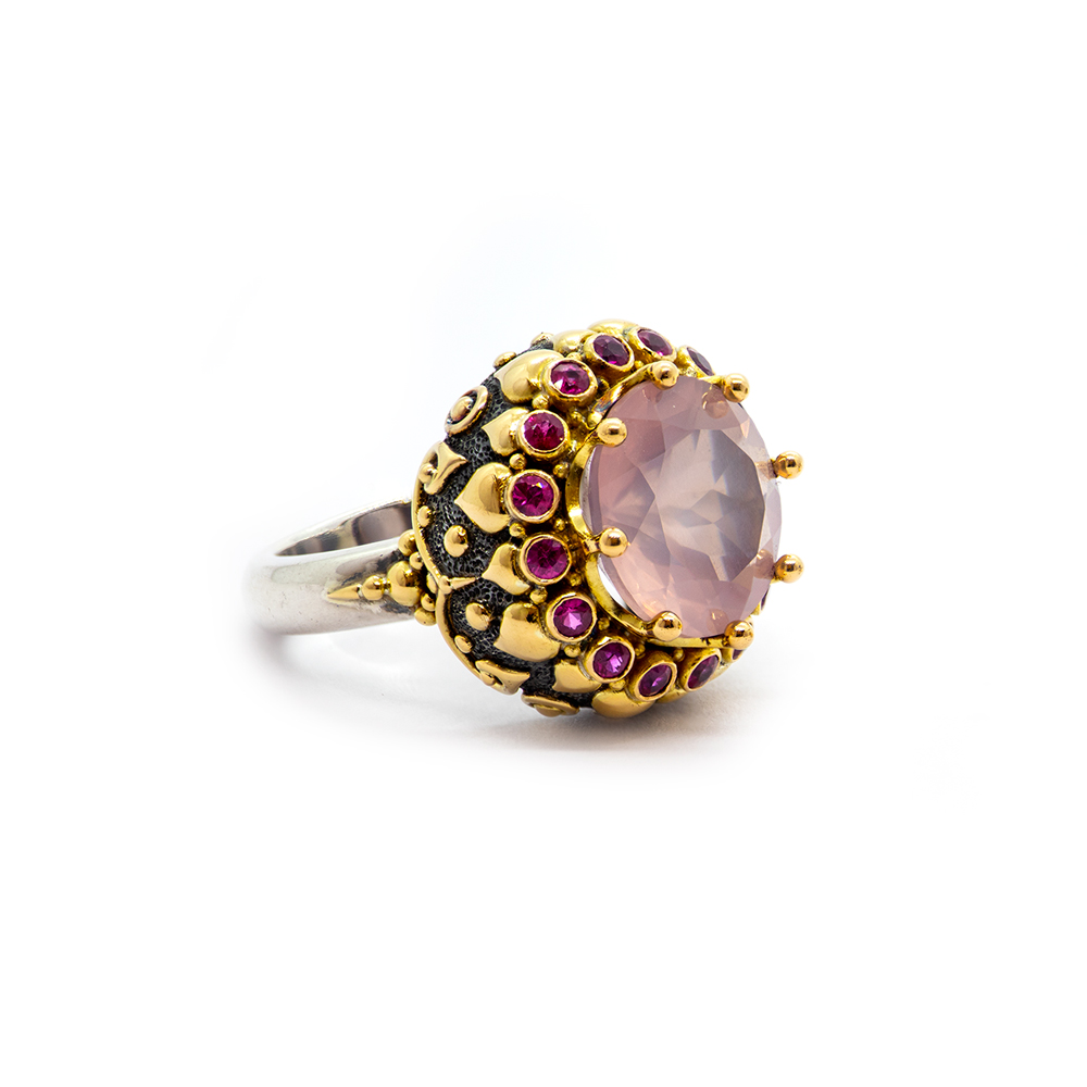 SOLD Rosequartz Boudoir Ring with Rubies Set in 22ct Gold, Sterling ...