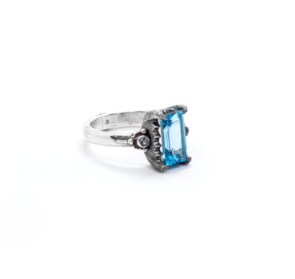 Blue Topaz Crown Ring with Aquamarine and Pink Tourmaline Set in Sterling Silver - DP85