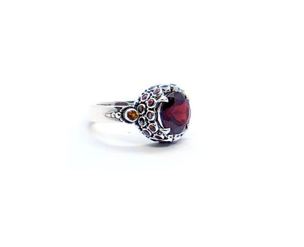 Garnet chalice ring with orange sapphire, citrine and aquamarine set in sterling silver DHB250