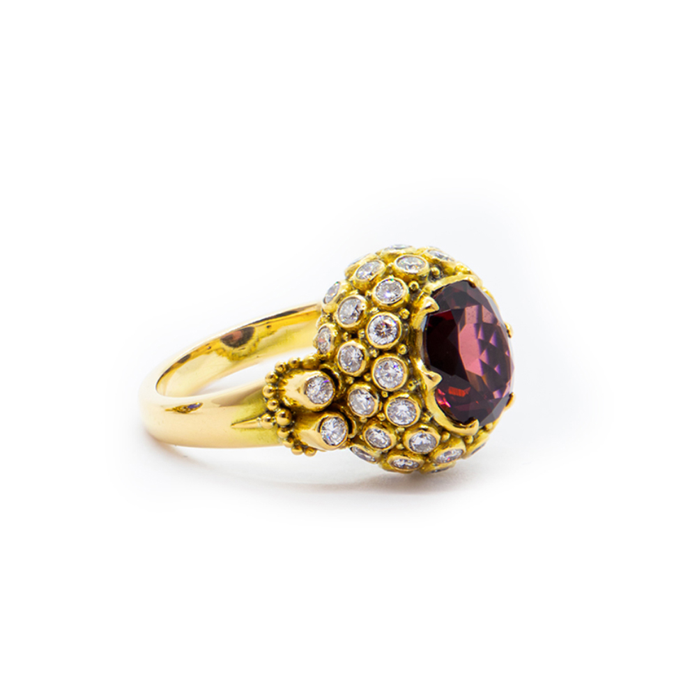 Pink Rubellite Tourmaline princess ring with diamond set in gold km89 ...