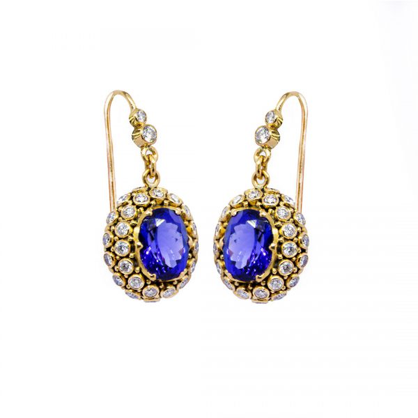 Tanzanite Princess Earrings with Diamonds set in Gold sb03