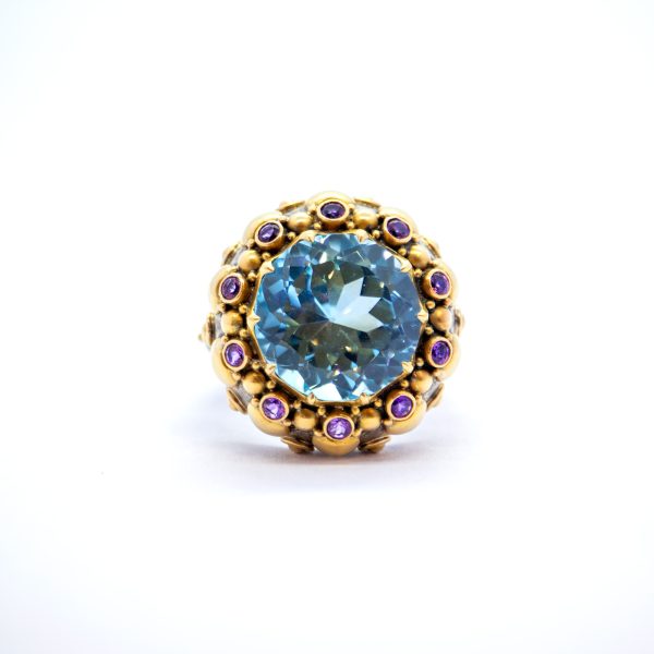 blue Topaz Boudoir Ring with Amethysts - BN149 - Image 2