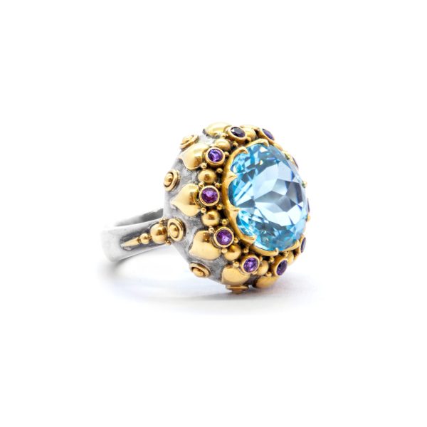 blue Topaz Boudoir Ring with Amethysts - BN149