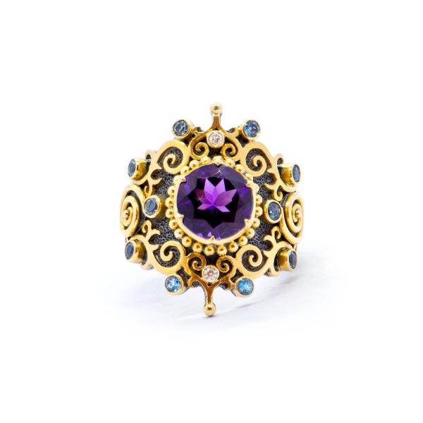 Amethyst with Aquamarines and Diamond Fili ring  BN206 - Image 2