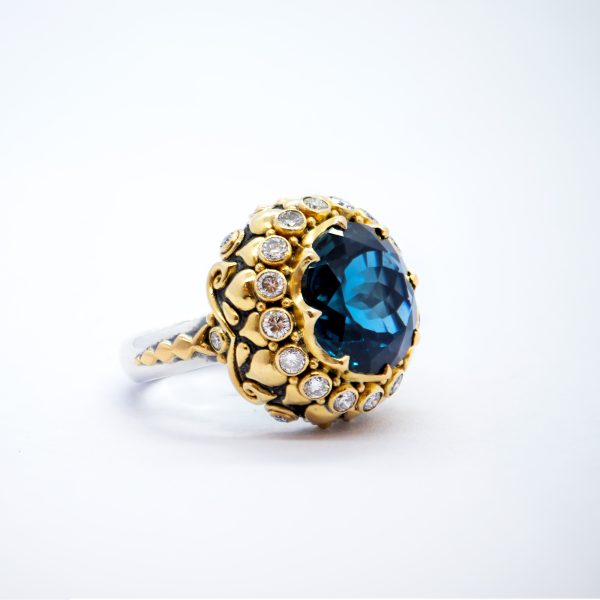 Blue Topaz Boudoir ring with diamonds SOLD - BN251