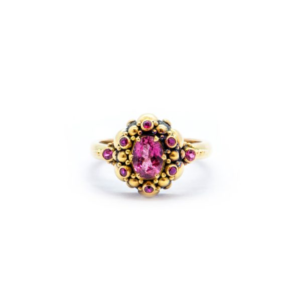 Pink Tourmaline Seaflower ring with Rubies - SU105