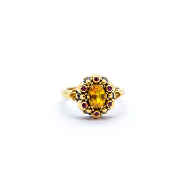 Yellow Sapphire Seaflower ring with Rubies -SU108