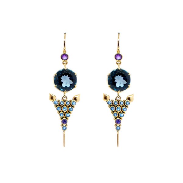 Blue topaz Agni earrings with aquamarines set in 22ct gold BN245