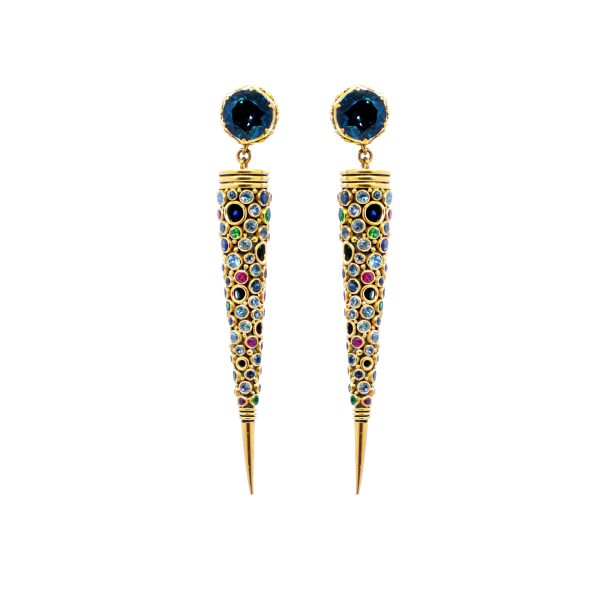 Blue Topaz cone earrings with multi gemstones set in Gold-SB68