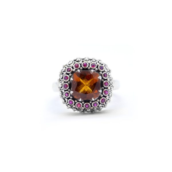 Citrine Mystic ring with Rubies, Sterling Silver -Bn168 - Image 2