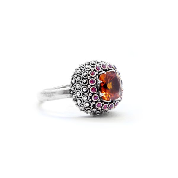 Citrine Mystic ring with Rubies, Sterling Silver -Bn168
