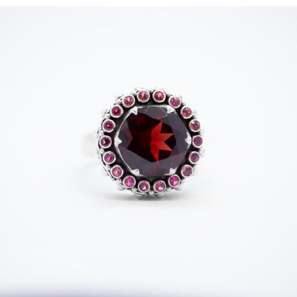 Garnet chalice ring with pink tourmalines, sterling silver- Bn172 - Image 2