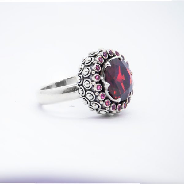 Garnet chalice ring with pink tourmalines, sterling silver- Bn172