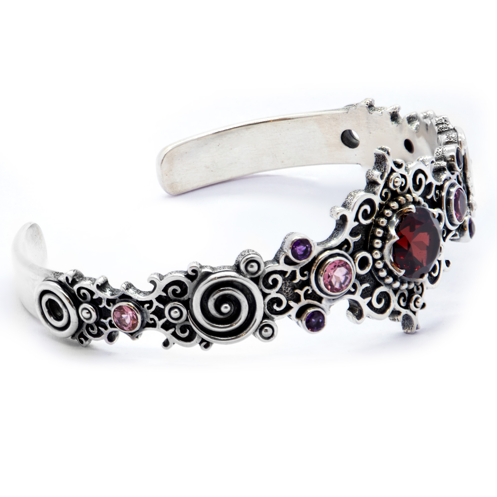 Garnet jali bangle with Pink Tourmalines, Sterling Silver-Bn203 - Image 2