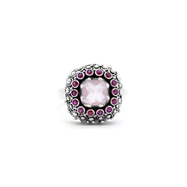 Rosequartz Mystic ring with Rubies, Sterling silver -Bn225 - Image 2