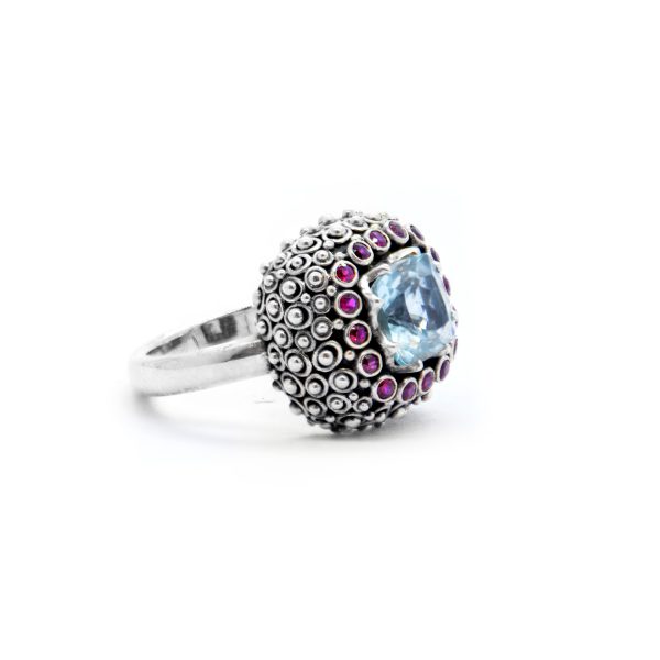 Blue topaz Mystic ring with Rubies, Sterling Silver -Bn227 - Image 2