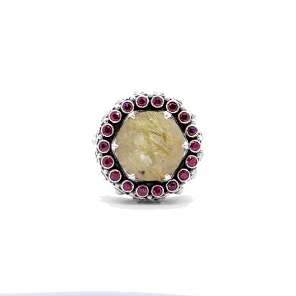 Rutile Quartz Chalice ring with Rubies, Sterling silver -BN228 - Image 2